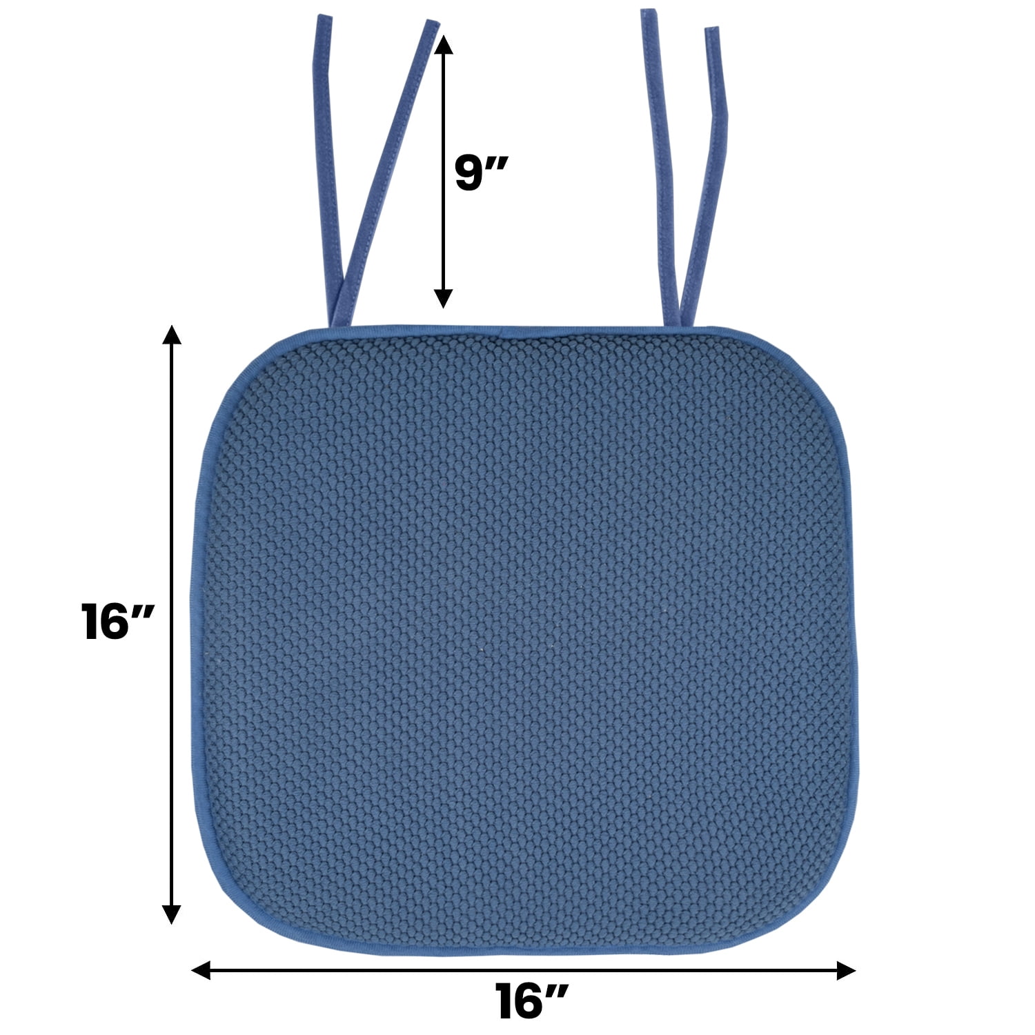 Memory Foam Honeycomb Non-Slip Chair Cushion Pad with Ties 4 Pack - Blue