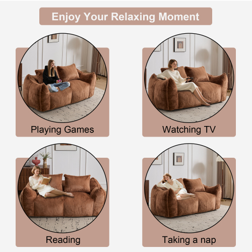 MOONMISS Giant Bean Bag Chair, No Assembly Required, Ultra-Soft Plush Lounge Chair with Two Pillows, Suitable for Living Room or Bedroom, Brown