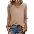 thumbnail image 2 of Ynynloco Womens Blouse Casual 3/4 Length Sleeve V Neck Basic T-Shirts Spring Summer Cute Tunic Tops Business Work Tees, 2 of 9