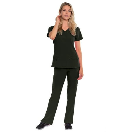

Med Couture Activate Women s V-Neck Racerback Scrub Top & Yoga 2 Cargo Pocket Scrub Pant Set [XS - 3XL]