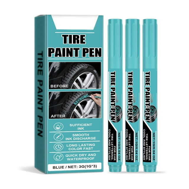 WLOELOEW 3Ml Blue Tire Paint Pen For Car Wheel Customization Multi-Color Oil-Based Marker For Diy Personalization