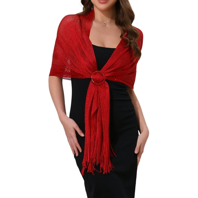 Chales y envolturas para mujeres Inspire Chic para vestidos de noche, brillante, chispeante y elegante con hebilla 74.8x17.7" (LxA) Burdeos (Rojo)