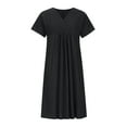 thumbnail image 3 of Wycnly Summer Dresses for Women High Waist Smocked Swing Plus Size Pocket Cotton Linen Tunic Dresses 2025 Casual Short Sleeve V-Neck Solid Mini Dress Black xxl, 3 of 6