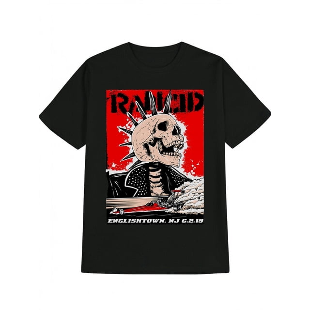 Men'S Vintage Band Graphic T-Shirt, Casual Crew Neck, 100% Cotton Knit Fabric, Slight Stretch, Regular Fit, Summer Short Sleeve Tee with Horror Dark Humor Design, Essential Y2K Anime-Inspired Gift