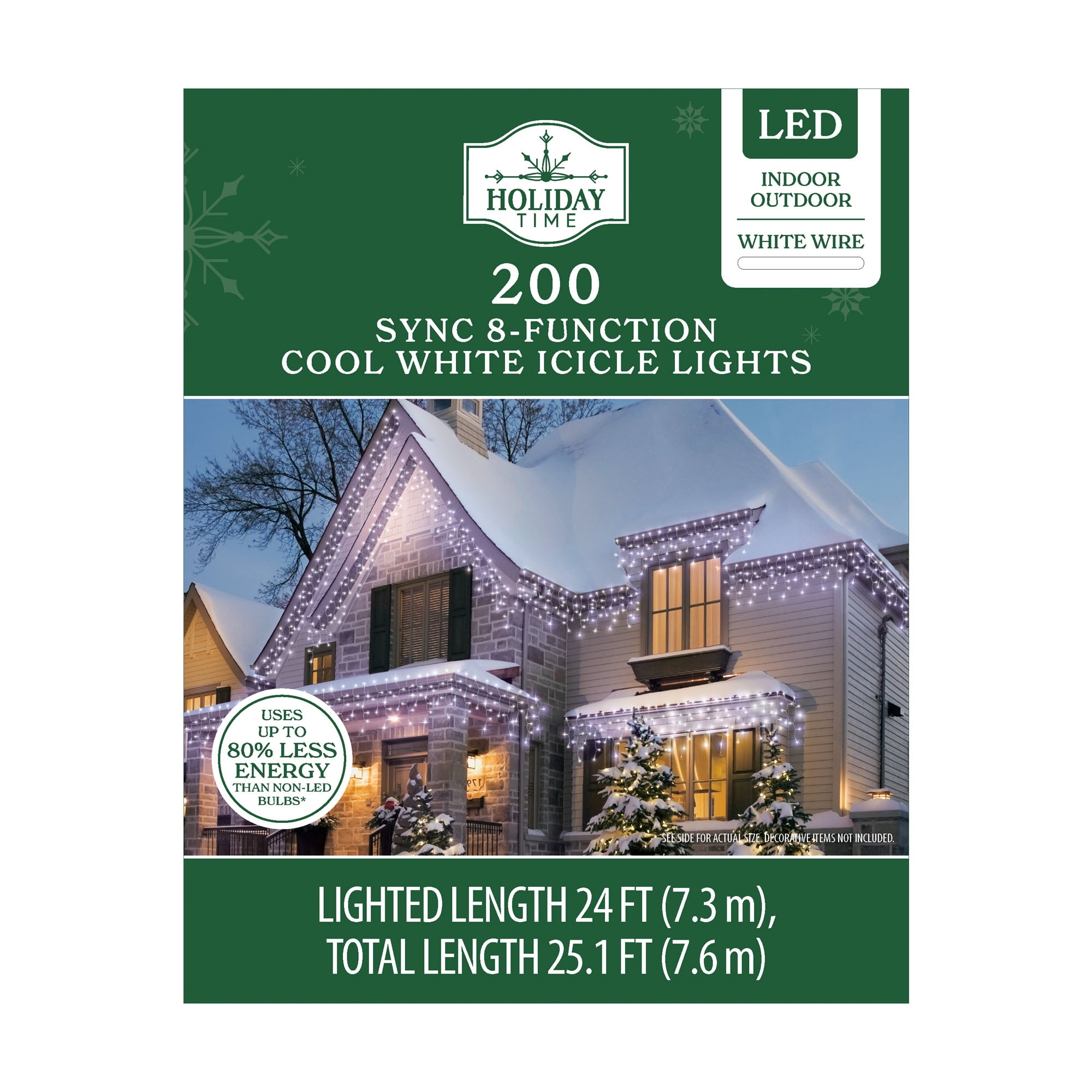 Indoor/Outdoor 200-Count LED 8 Function-Sync Icicle Christmas