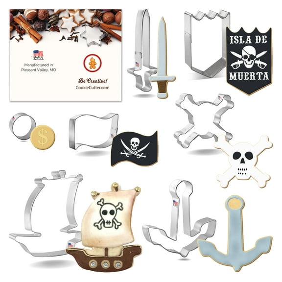 Foose Cookie Cutter 7-Piece Birthday Pirate Cookie Cutter Set Metal Shapes Made in USA, Silver