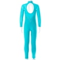 thumbnail image 4 of inlzdz Gymnastics Leotards for Girls Sheer Mesh One-Piece Bodycon Jumpsuit Workout Unitard Biketard Lake Blue 14, 4 of 7