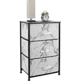 thumbnail image 3 of 3 Drawer Nightstand Chest End-Table Dresser - Black Frame White Marble, 3 of 6