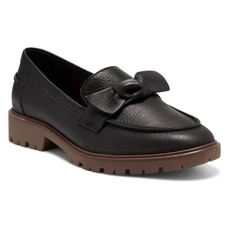 Lucky Brand TAMIO Black Leather Moccasin Flat Knot Bow Detail Lug Sole Loafers (12, BLACK)