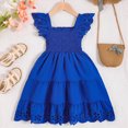 thumbnail image 5 of Kaprioy Toddler Girl Dress Summer Outfits Kids Ruffle Cap Puff Sleeves Boho Dresses Casual Sundress for Girls Stylish Flutter Sleeve Hollowed Out Girls Dress, 5 of 5