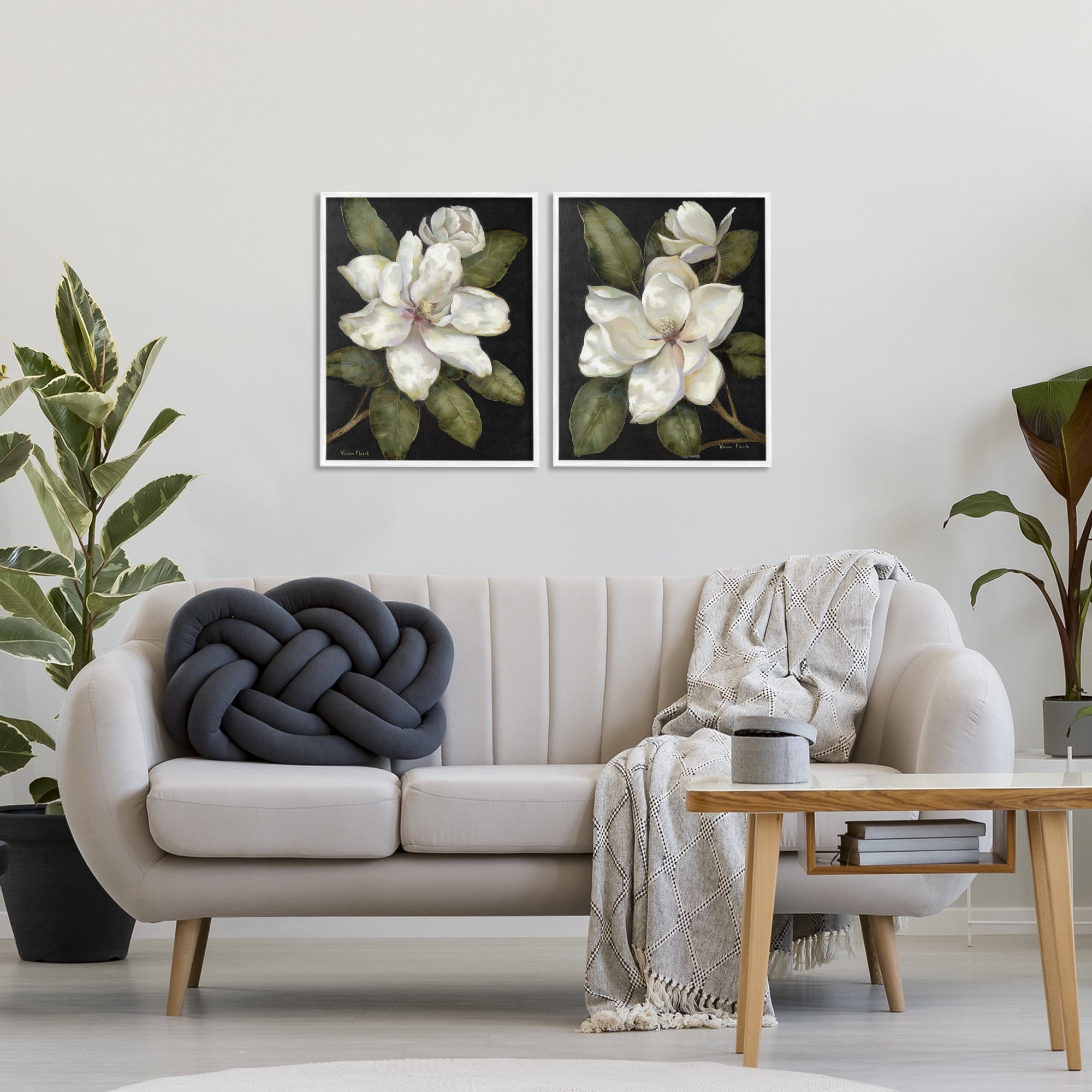Stupell Industries Magnolia Buds & Blooms 2 Piece White Framed Giclee Art Set, design by Nan