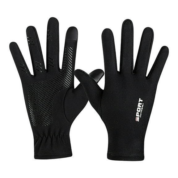 1 Pair Unisex Outdoor Gloves Plush Lining Touch Screen Autumn Winter Anti Skid Running Gloves for Sports-M,Black