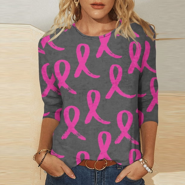 Fiudx Camisas para Mujer Camiseta Estampada a La Moda para Mujer, Blusa de Mangas 3/4, Tops Informales con Cuello Redondo