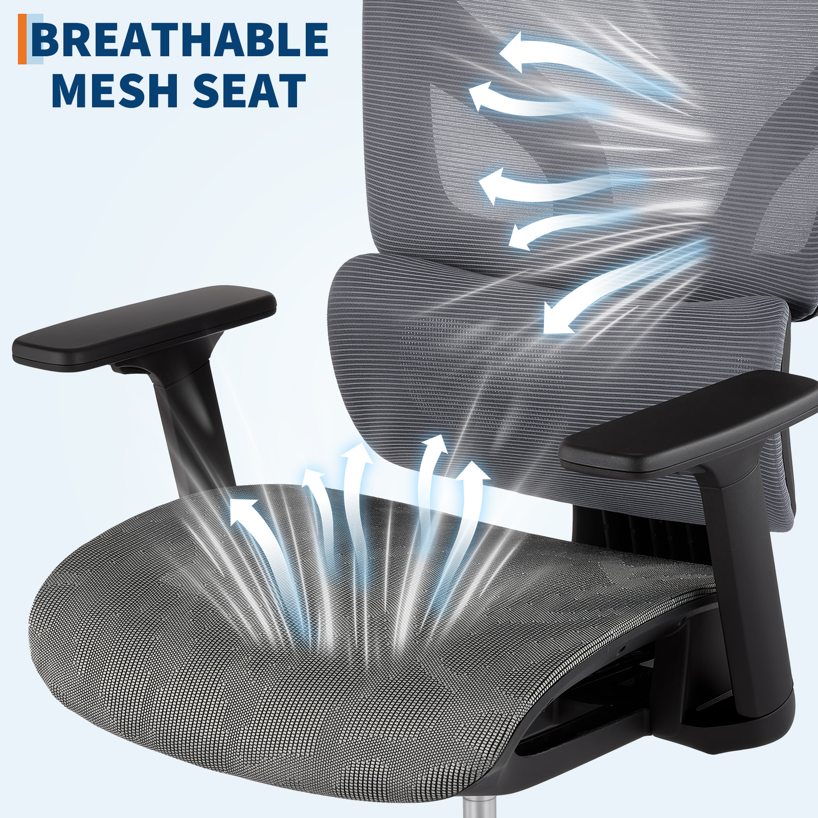 COZONY 47inch Ergonomic High Back Mesh Office Chair with 4D Armrests, Adjustable Lumbar, Seat Depth, 350 Lbs Capacity for Home Office, Gaming,Gray