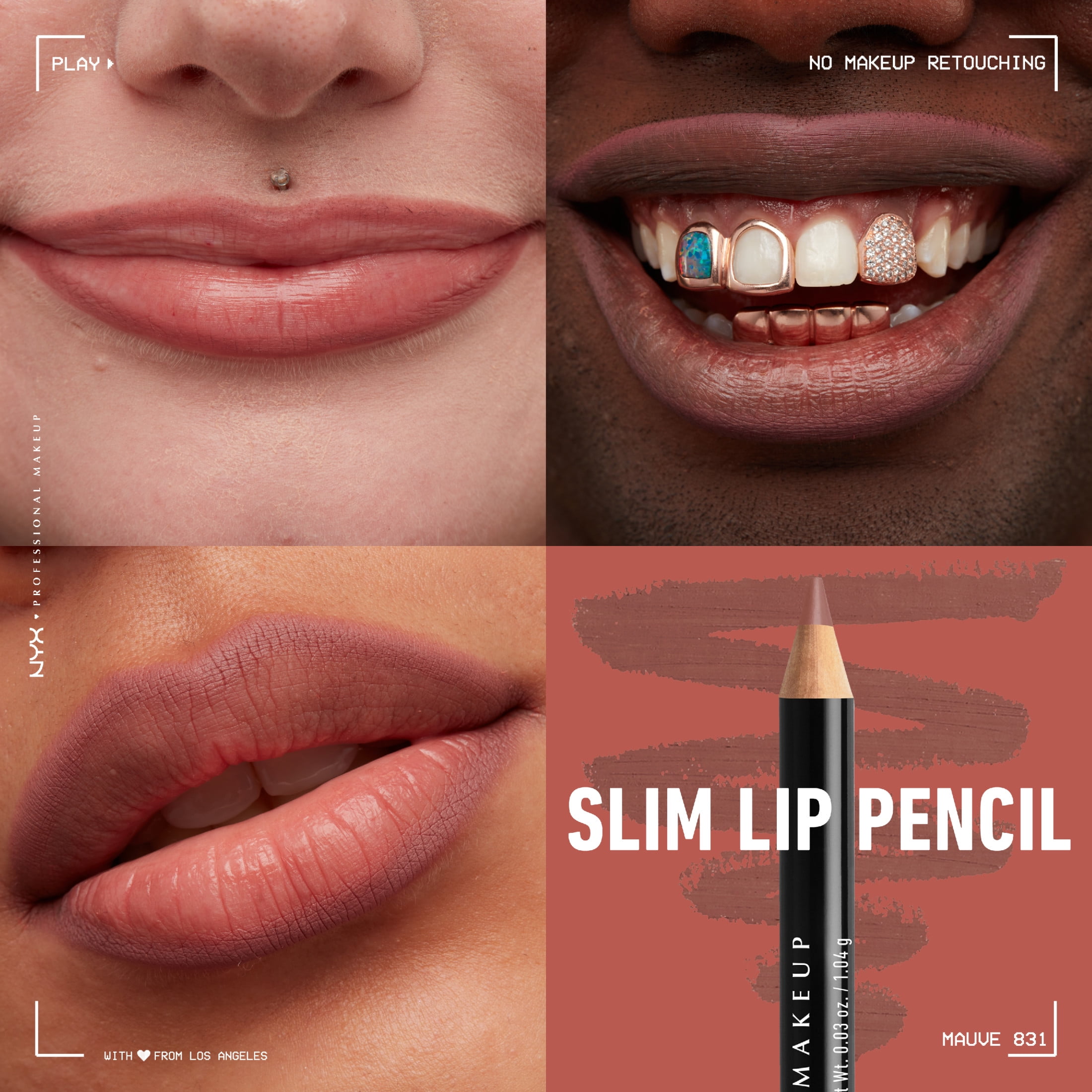 (3 pack) NYX Professional Makeup Slim Lip Pencil, Long-Lasting Creamy Lip Liner, Mauve, 0.035 oz