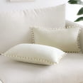 thumbnail image 2 of (30x50 cm, Blanco Crema)Juego de 2 Fundas de Cojines Decorativas de Terciopelo Suave con Pompones, Fundas de Almohada para Decoración del Hogar, Fundas de Cojines para Sofá, Cama, Silla, Dormitorio, Sala de Estar JM, 2 of 5