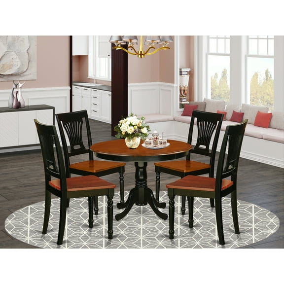 Round Kitchen Table Set for 4 - 42 Inch Dining Table with 4 Chairs - Black & Cherry Finish