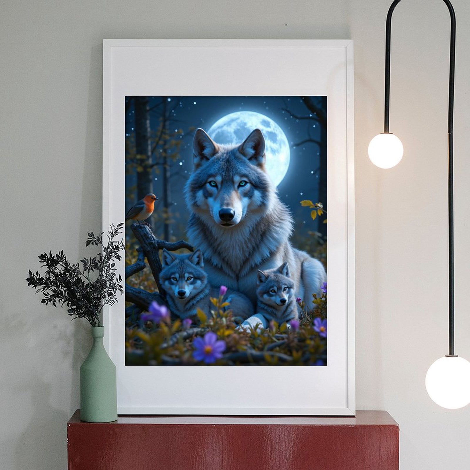 Diamond Art Kits for Adults - 5d Moonlit Wolf Family Scene Diamond Painting for Adults, Diamond Art for Adults Beginners, Diamond Painting Kits for Adults for Home Wall Decor