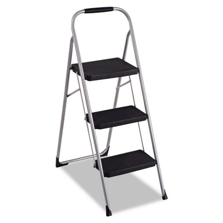 COSCO 3-Step Big Step Steel Folding Stool, 200lb, Platinum