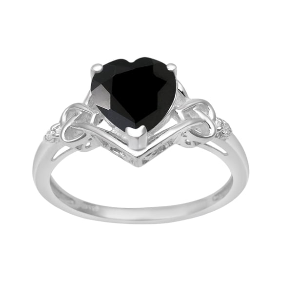 8 MM Heart Shape Black Spinel 925 Sterling Silver Valentines Day Gifts Women Love Ring