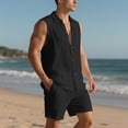 thumbnail image 4 of Paiyanr Cotton Linen Sets for Men Summer Breathable Tank Tops Shorts 2 Piece Outfits Solid Color Casual Sleeveless Shirt Drawstring Waist Beach Shorts Sets, 4 of 9