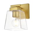 thumbnail image 2 of Living District Merrick 1-Light Iron & Glass Bath Sconce in Brass/Clear, 2 of 6