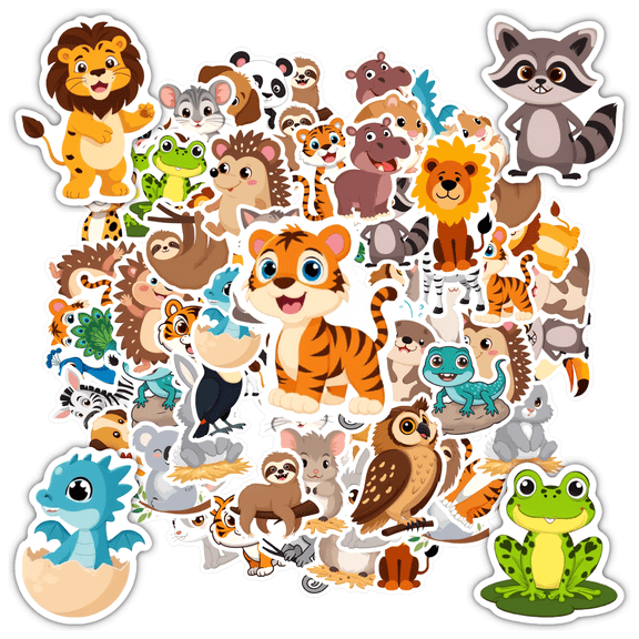 35pcs-50pcs Cartoon Animal Stickers Funny Kids Stickers Toy PVC Stickers for Luggage Laptop Fridge