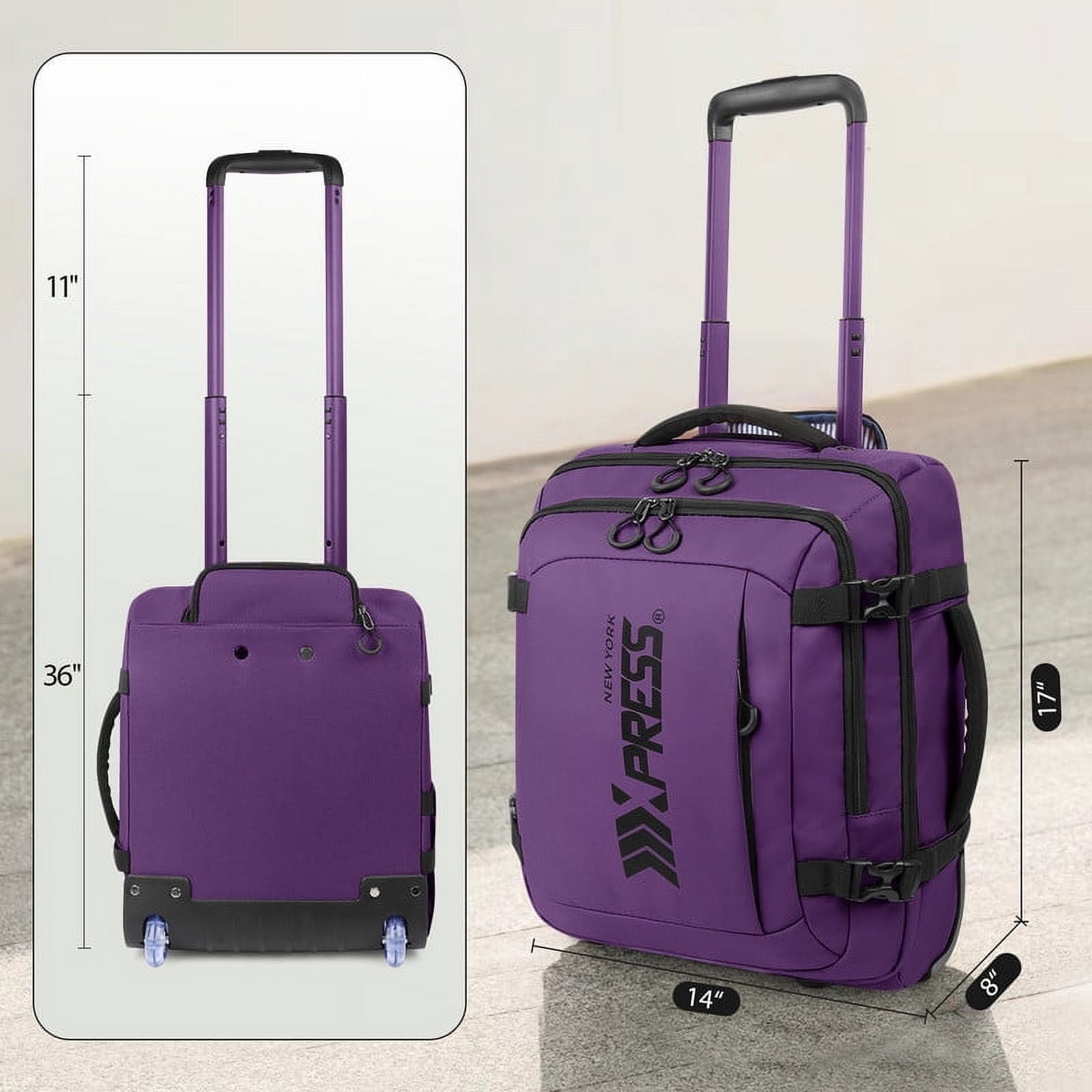 17" Underseat Carry On Luggage Airplane Approved,Water Resistant Softside Rolling Suitcase Lightweight Personal Item Travel Bag,Purple - TA069
