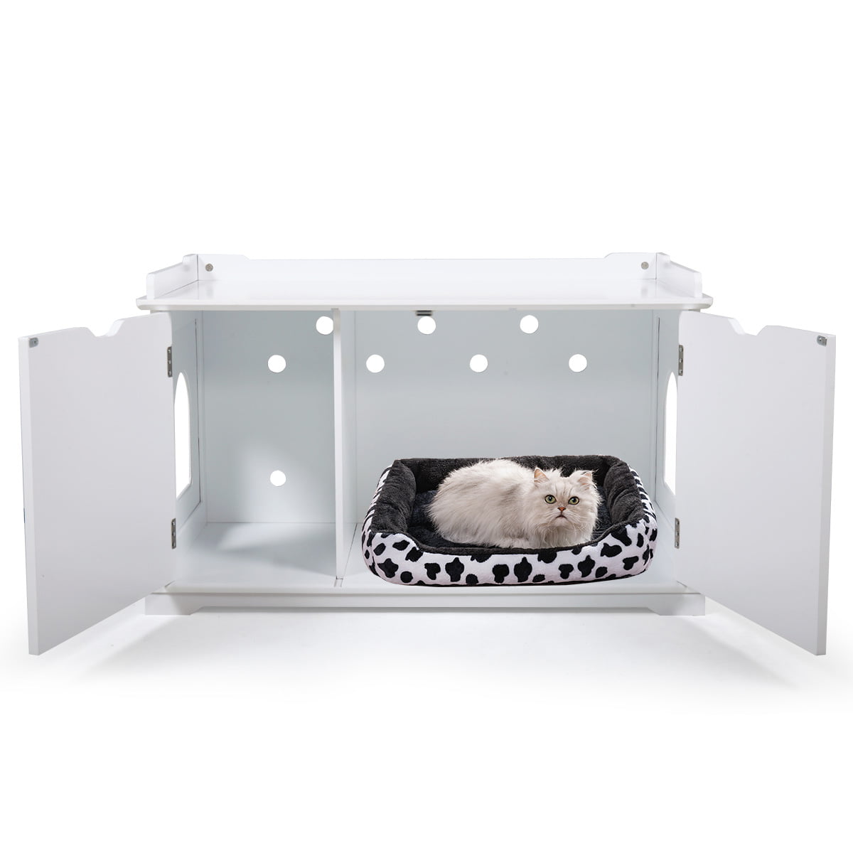 Veryke Wooden Pet Cat House Enclosure Outside Shelter Animal Cage Storage Bench Furniture Cabinet, White