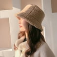 thumbnail image 3 of Portable Korean Sun Protection Lamb Plush Simple Autumn and Winter For Women Lambwool Bucket Hat Korean Style Caps Female Hats Pure Color Caps BLACK, 3 of 8