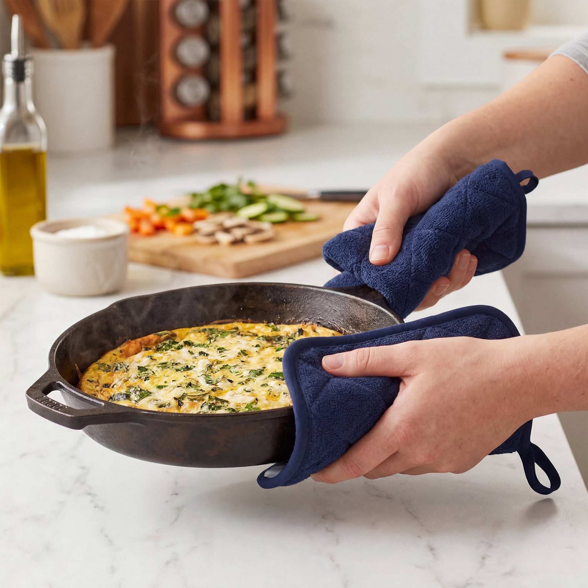 Unique Bargains Pot Holders Heat Resistant Non Slip Hot Pads for Cooking Navy Blue 6Pcs