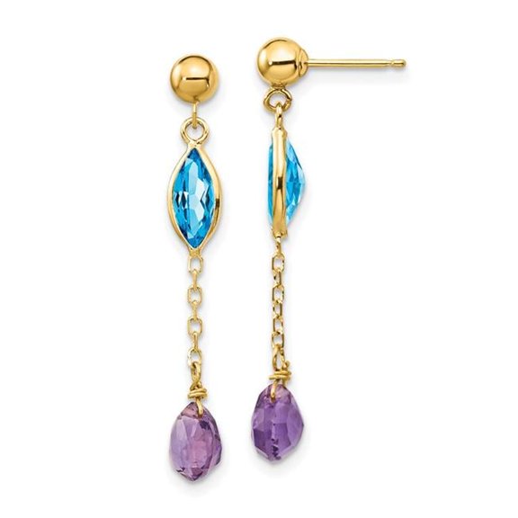 Primal Gold 14 Karat Yellow Gold Amethyst and Blue Topaz Post Earrings