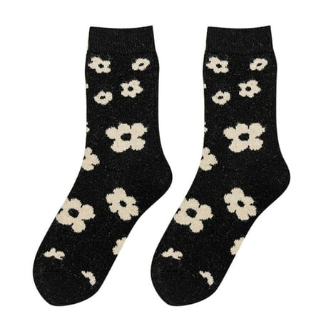 

Noarlalf socks for women Women Socks Wool Keep Warm Winter Socks Soft Flowers Star Black Socks womens socks