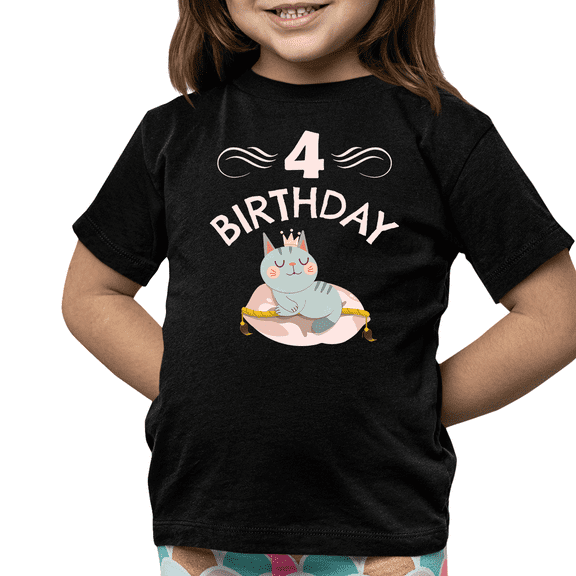 4th Birthday Girl Shirt 4 Year Old Girl Birthday Shirt Cat Shirts for Girls Cute Girls Birthday Shirt