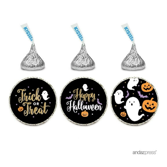 Chocolate Drop Labels Trio, Fits Hershey's Kisses Party Favors, Happy Halloween , 216-Pack, Envelope Seals Stickers