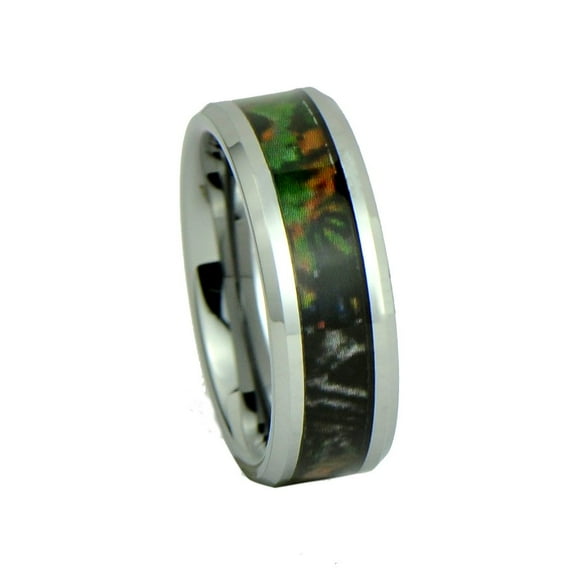 Camo Hunting Brown/Green Camouflage 8mm Tungsten Carbide Wedding Band Ring