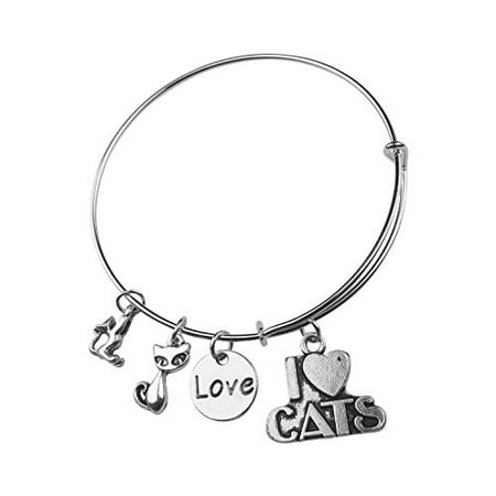 - Art Attack Silvertone I Heart Love Kitty Cats Feline Animal Pet Charm Expandable Bracelet