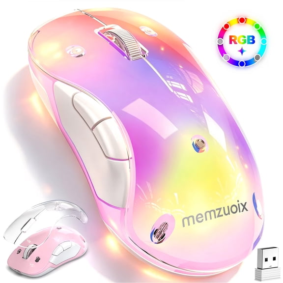Wireless Mouse, Customizable Mouse Shell, Rechargeable with 9-Color Backlight, 1400 DPI, 2.4G USB, 5 Buttons, Long Battery Life, Wide Compatibility for PC, Laptop, Mac, PS5, and Tablet(Pink)
