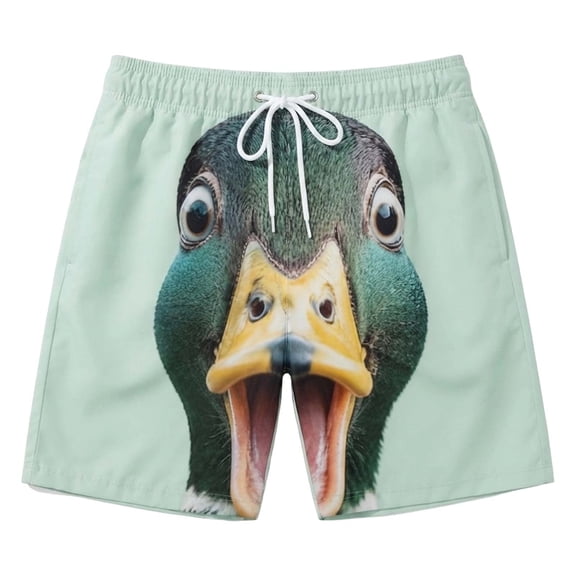 Fun 3D Animal Face Print Mens Casual Shorts Elastic Drawstring Loose Summer Beach Shorts