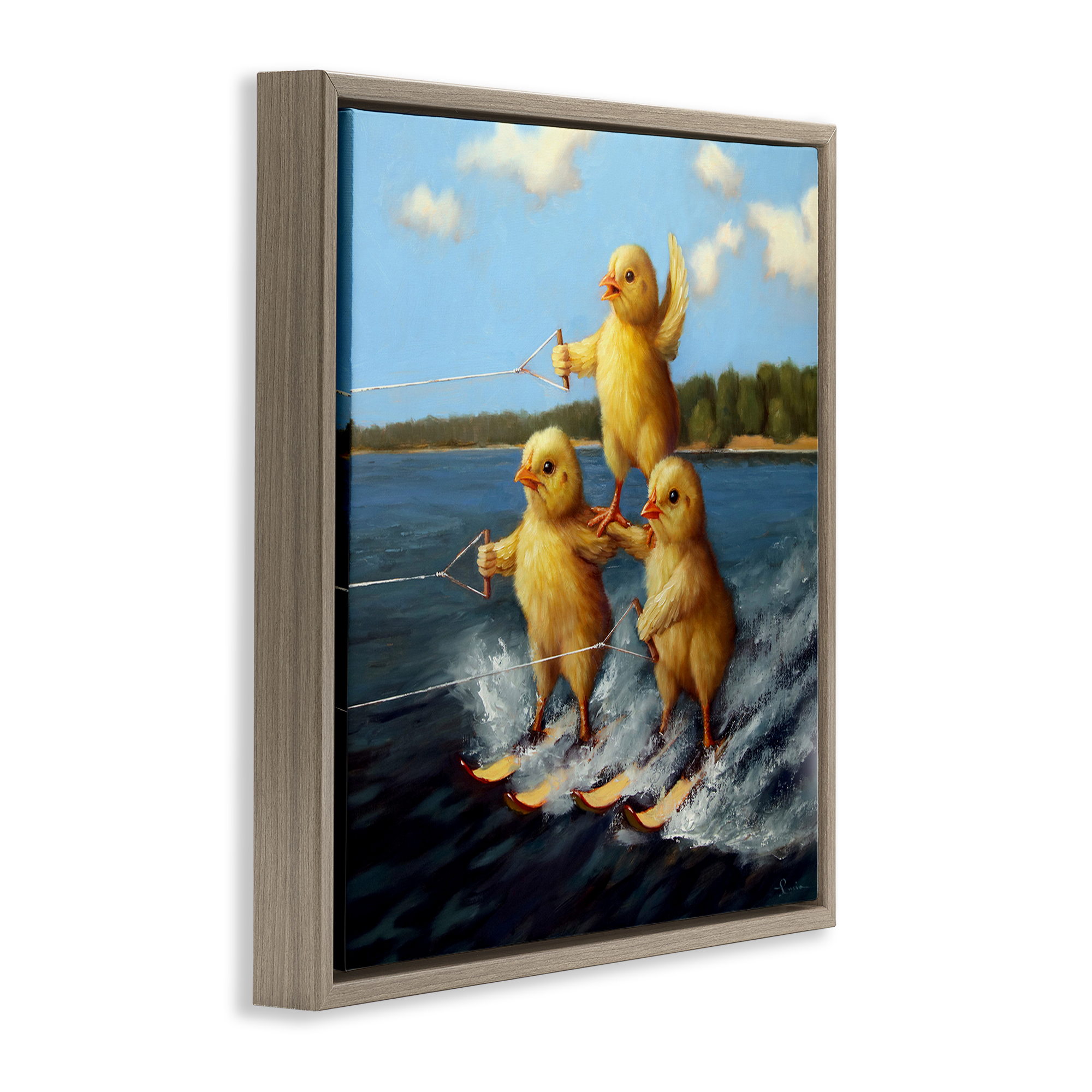 Stupell Industries Water Skiing Chicks Coastal Painting Brown Floater Framed Canvas Art Print Wall Art, 18 x 18
