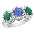 thumbnail image 1 of 14K White Gold Natural Tanzanite & Emerald Sides Round 3-stone Ring Diamond Accents, size 5, 1 of 2