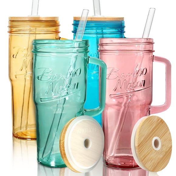 Juego de 4 vasos de vidrio ANOTION de 24 oz con tapas y pajillas