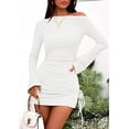thumbnail image 4 of PRETTYGARDEN Women's Fall Off The Shoulder Dresses Casual Long Sleeve Ruched Side Slit Cocktail Party Bodycon Mini Dress, 4 of 10