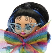 Barbie Extra Mini Minis Doll with Blue-Streaked Black Ponytail in Rainbow Dress & Accessories