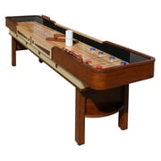 Hathaway Merlot 12 Foot Shuffleboard Table for Family Game Room - with Lacquer Coated Playfield, Built-in Scorer and Cabinet, Climate Adjusters, Leg Levelers, 8 Pucks, Brush, and Wax - Walnut Finish