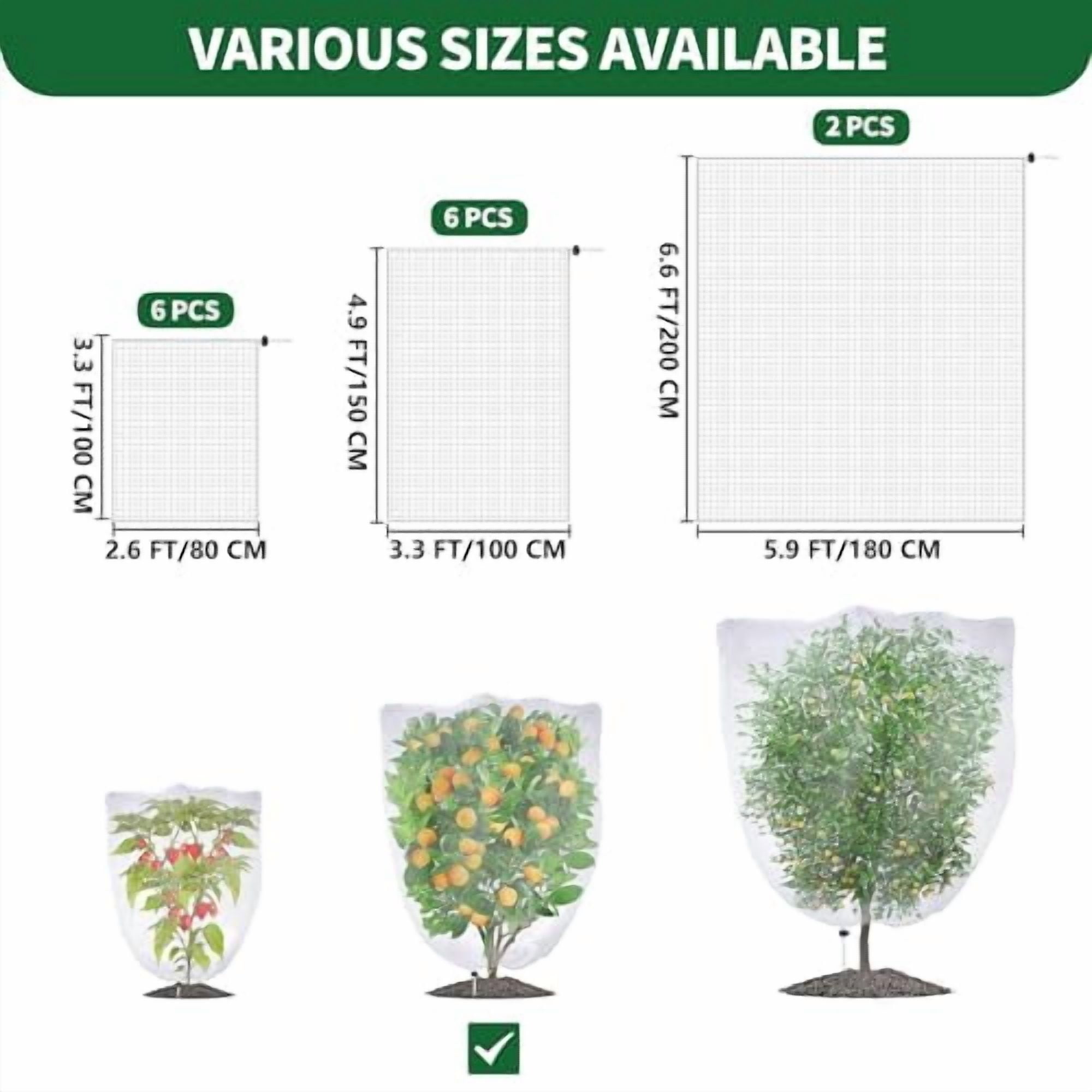 Fruit Tree Netting Bags with Drawstring,Insect Bird Netting Pest Barrier for Garden Protection,Blueberry Bushes Netting Cover for Protect Plant Flower from Cicadas Bug (4.9 x 3.3 FT - 6 Pack)