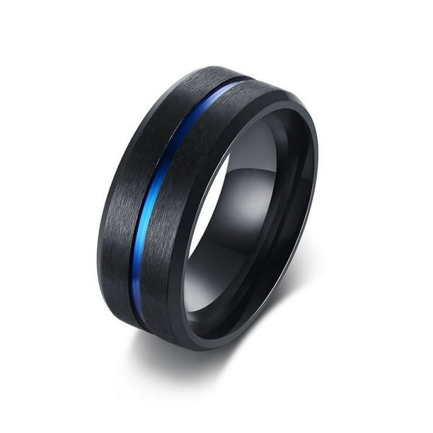 Anillos de hombre joyería de moda anillo de hombre de acero de titanio ranura entre acero inoxidable azul