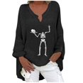 thumbnail image 1 of Camisa tipo cárdigan con cuello en V y botones y estampado informal para mujer, manga larga, para Halloween, 1 of 5