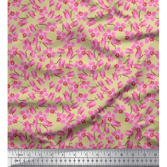 Soimoi Cotton Duck Fabric Orchid Floral Printed Craft Fabric by The Yard 42 Inch Wide