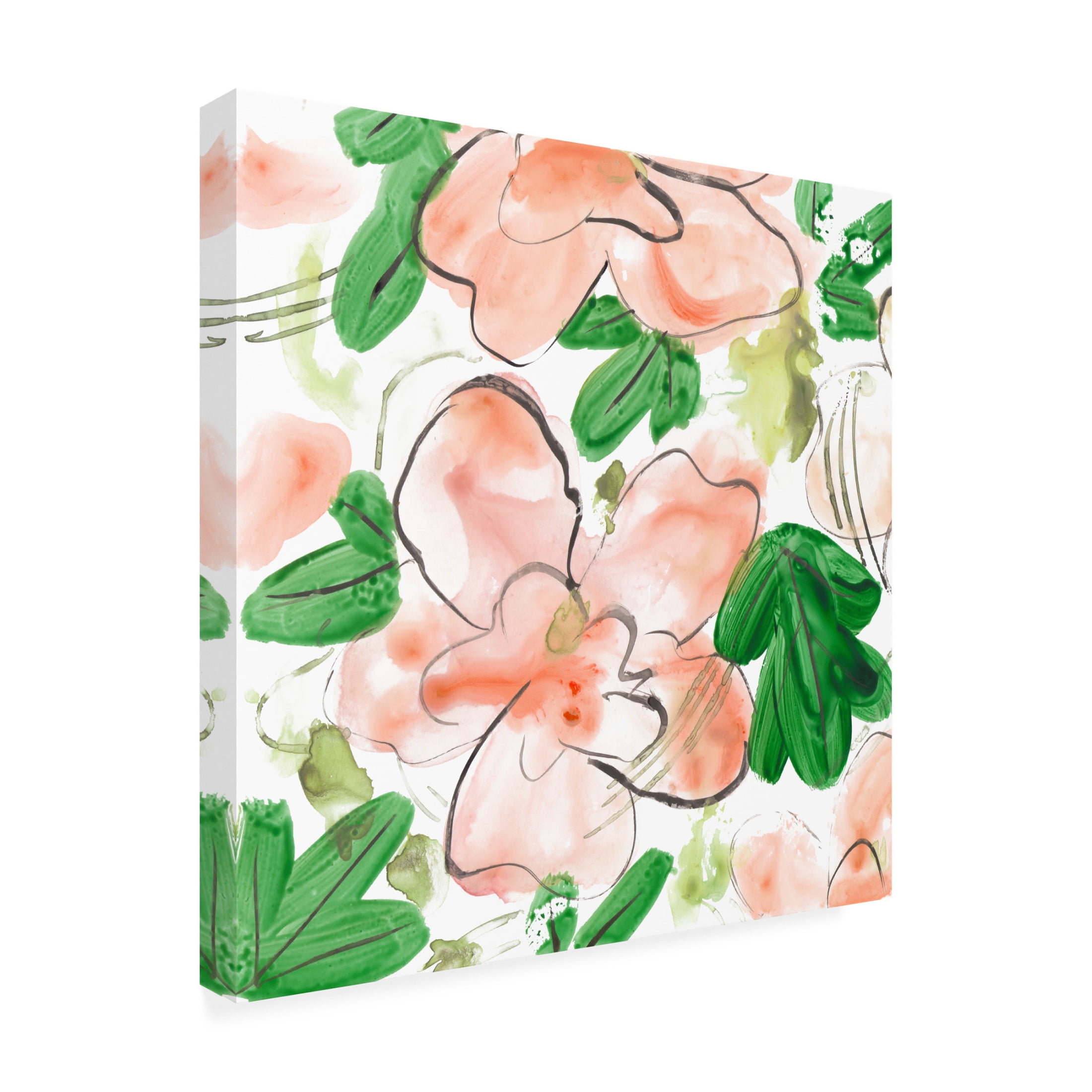 Canvas Wall Art - Melissa Wang 'Peachy Flora I' Wall Art for Living Room, Bedroom, or Office Décor by Trademark Fine Art - 14 x 14 Inches